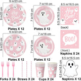 Pink Halloween Partyware Set: Ghost Plates, Cups, Napkins, Straws, Forks