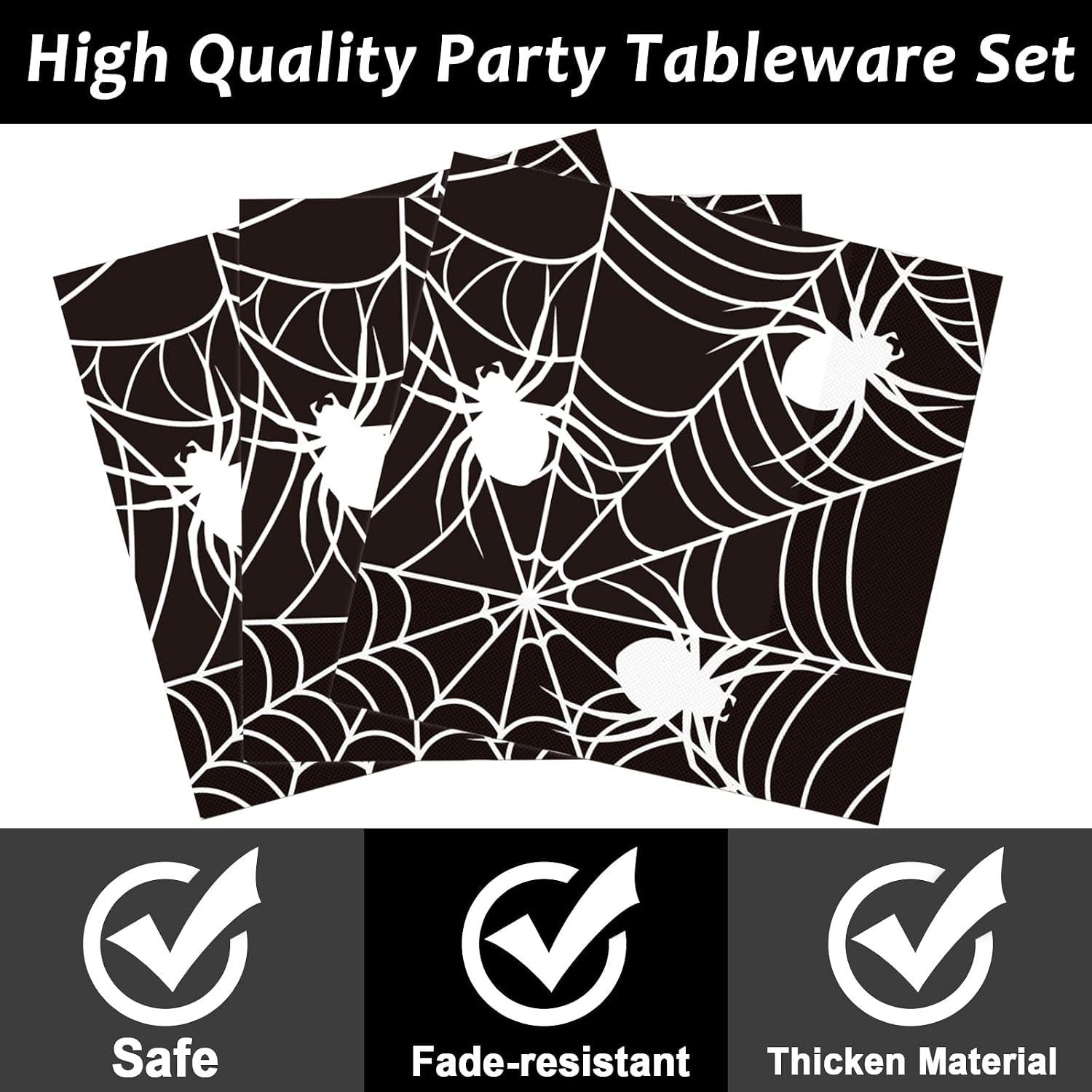 Halloween Party Set: 24-Piece Disposable Tableware with Spider Web Plates