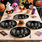 50-Piece Halloween Paper Plates, Large Oval 10x12 Inches, Dancing Skeletons Gothic Design