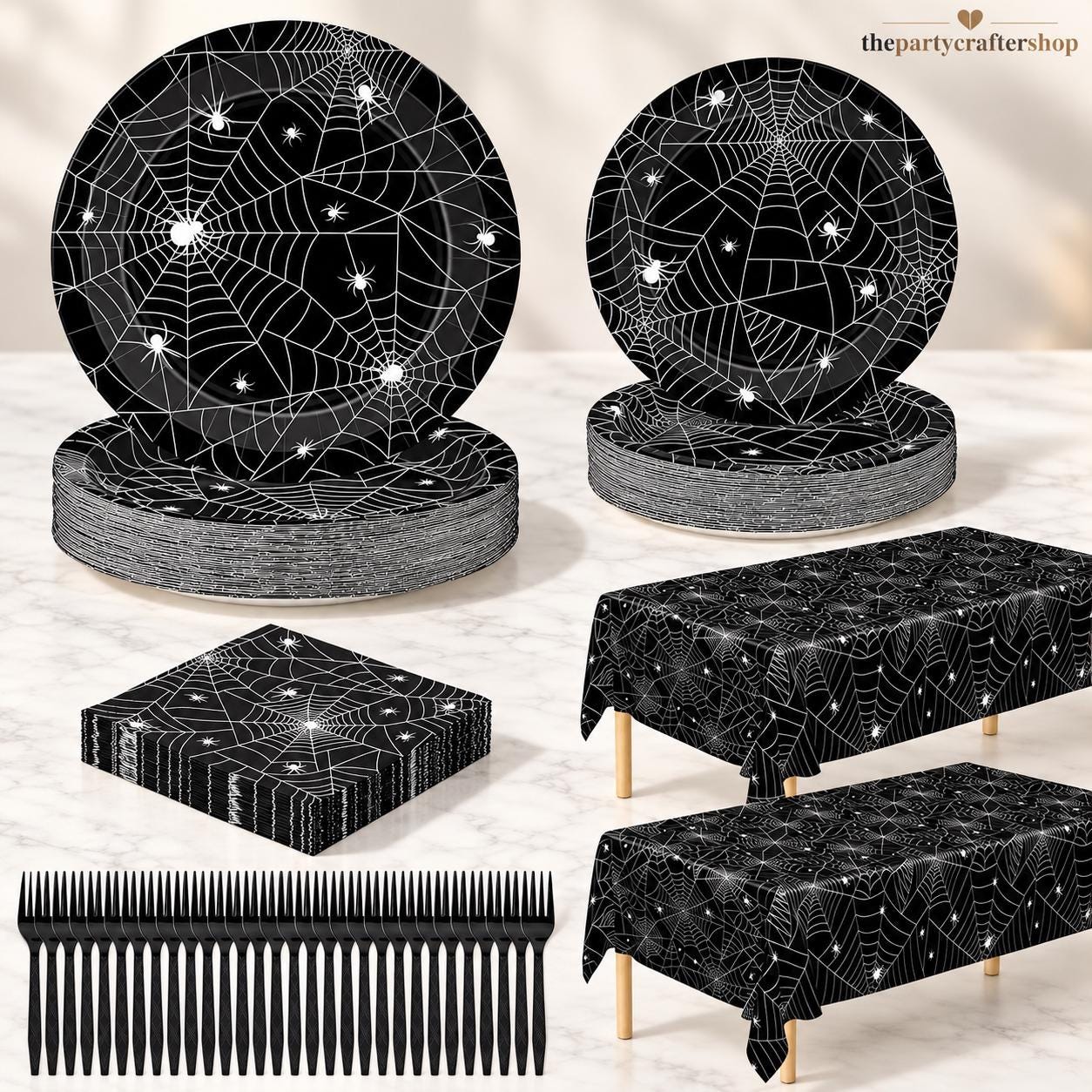 Halloween Partyware Set: 30 Plates, Napkins, Forks, 2 Tablecloths (Disposable)