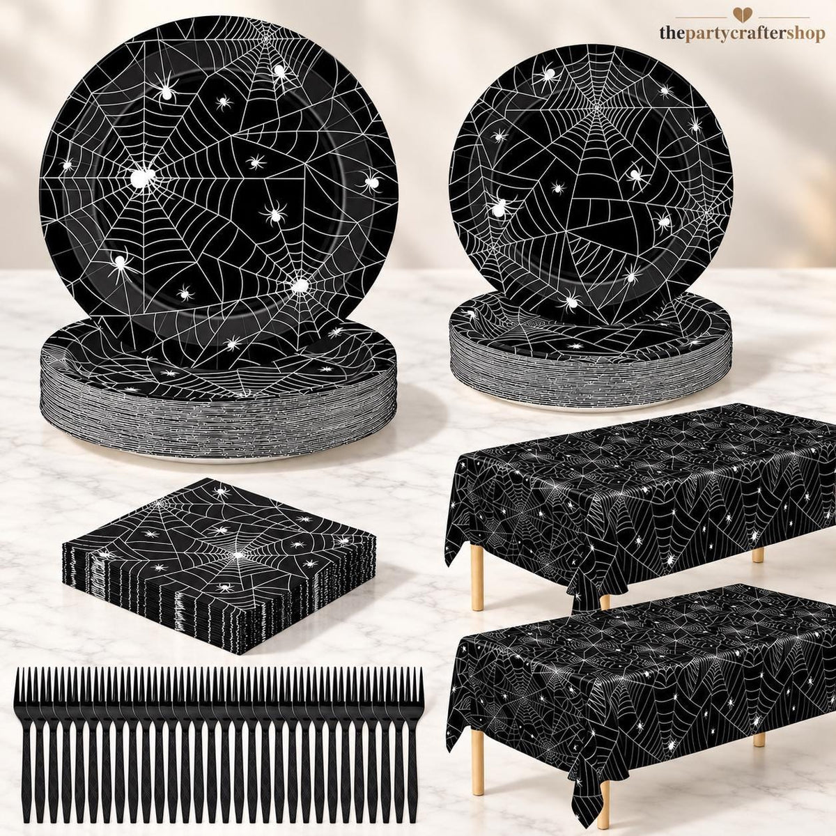 Halloween Partyware Set: 30 Plates, Napkins, Forks, 2 Tablecloths (Disposable)