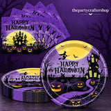 40-Piece Halloween Partyware Set: 9-Inch Purple Black Plates Napkins