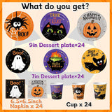 96-Piece Halloween Partyware Set: 24 Dinner Plates, Dessert Plates, Cups, Napkins