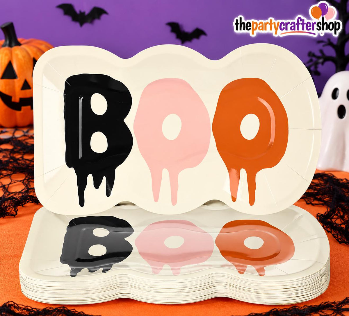 Boo Shaped Paper Plates, Set of 50, 10x6 Inch Halloween Party Tableware