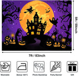 Purple Haunted Castle Halloween Backdrop, Moon Night Party Banner (7x5ft)