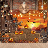 Halloween Scarecrow Pumpkin Backdrop, 7x5ft Polyester Photo Booth Wall Decor