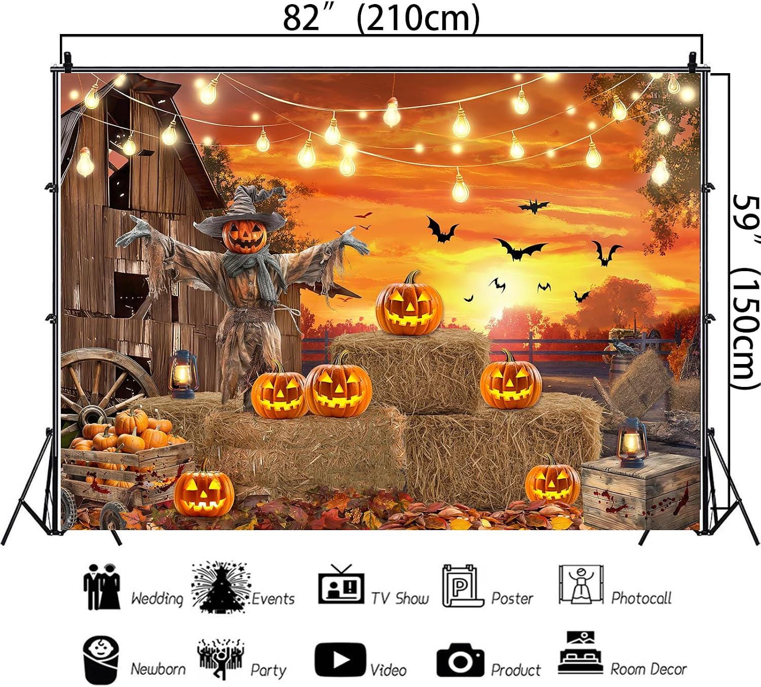 Halloween Scarecrow Pumpkin Backdrop, 7x5ft Polyester Photo Booth Wall Decor