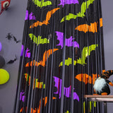 2 Pack Halloween Bat Photo Backdrop, Metallic Foil Fringe Curtains (3.3 x 6.6 ft)