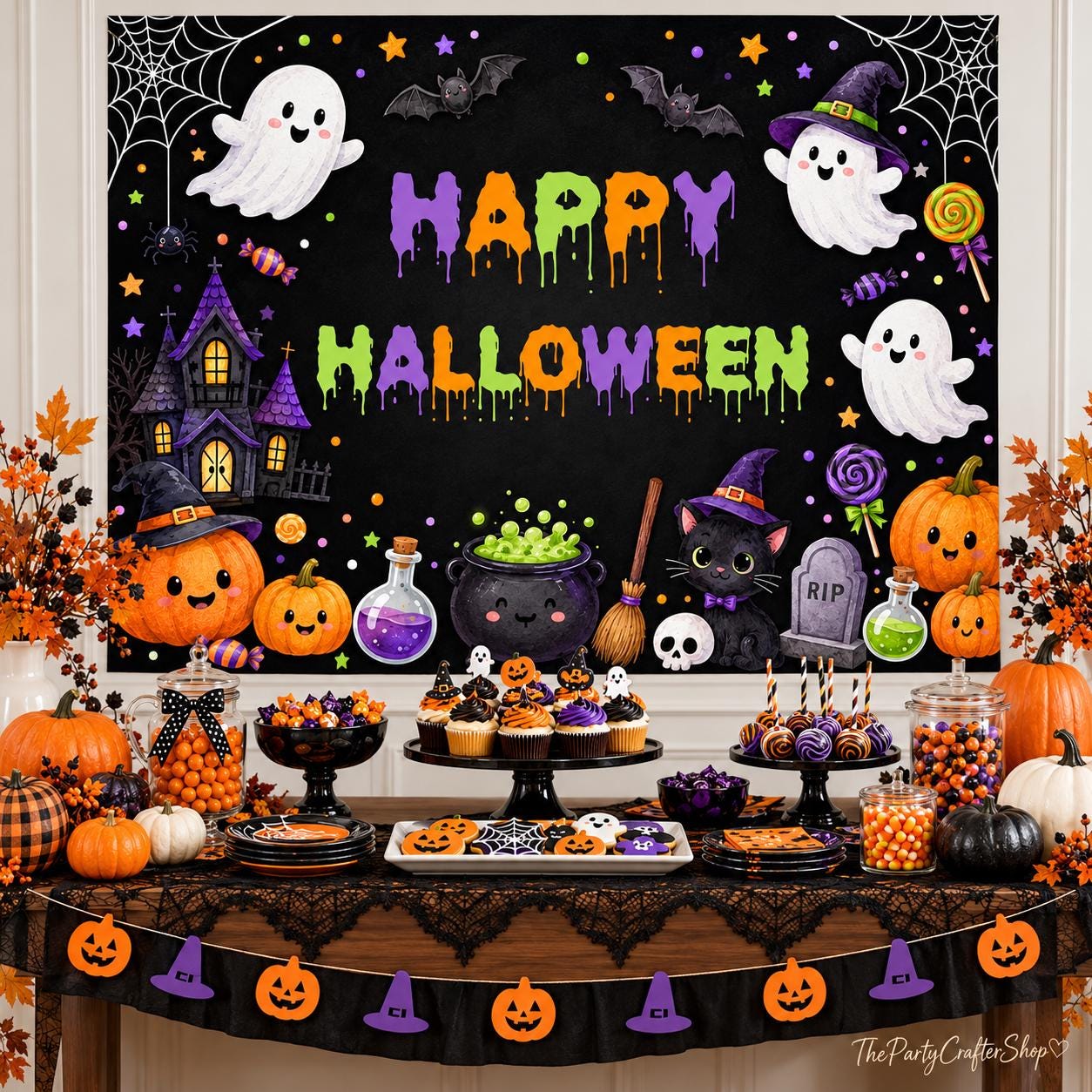 Happy Halloween Vinyl Backdrop, Spooky Ghost Party Photo Booth Decor (7x5ft)