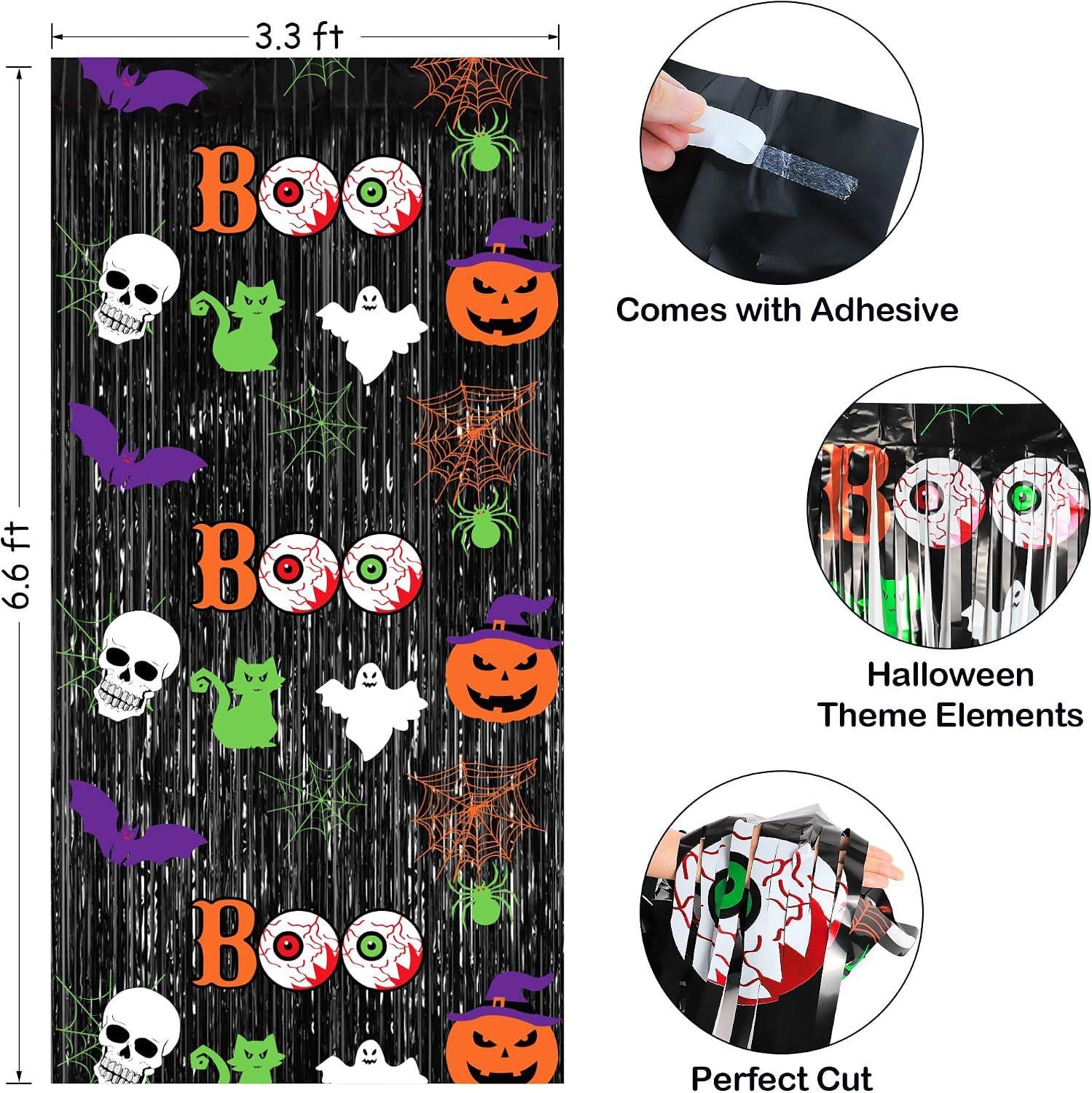 2-Pack Halloween Foil Fringe Curtains, Spooky Party Backdrop (3.3 x 6.6 FT)