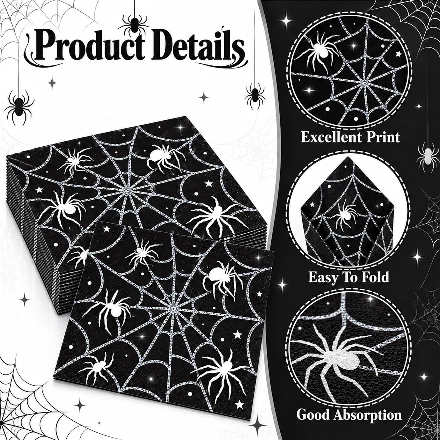 Halloween Party Set: 82 Pieces for 20 Guests, Black Spider Web Design, Disposable Paper
