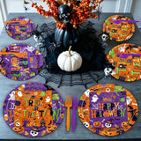 Disposable Halloween Tableware: 9-Inch Dinner Plates, 7-Inch Dessert Plates, 6.5-Inch Napkins, 6.3-Inch Forks