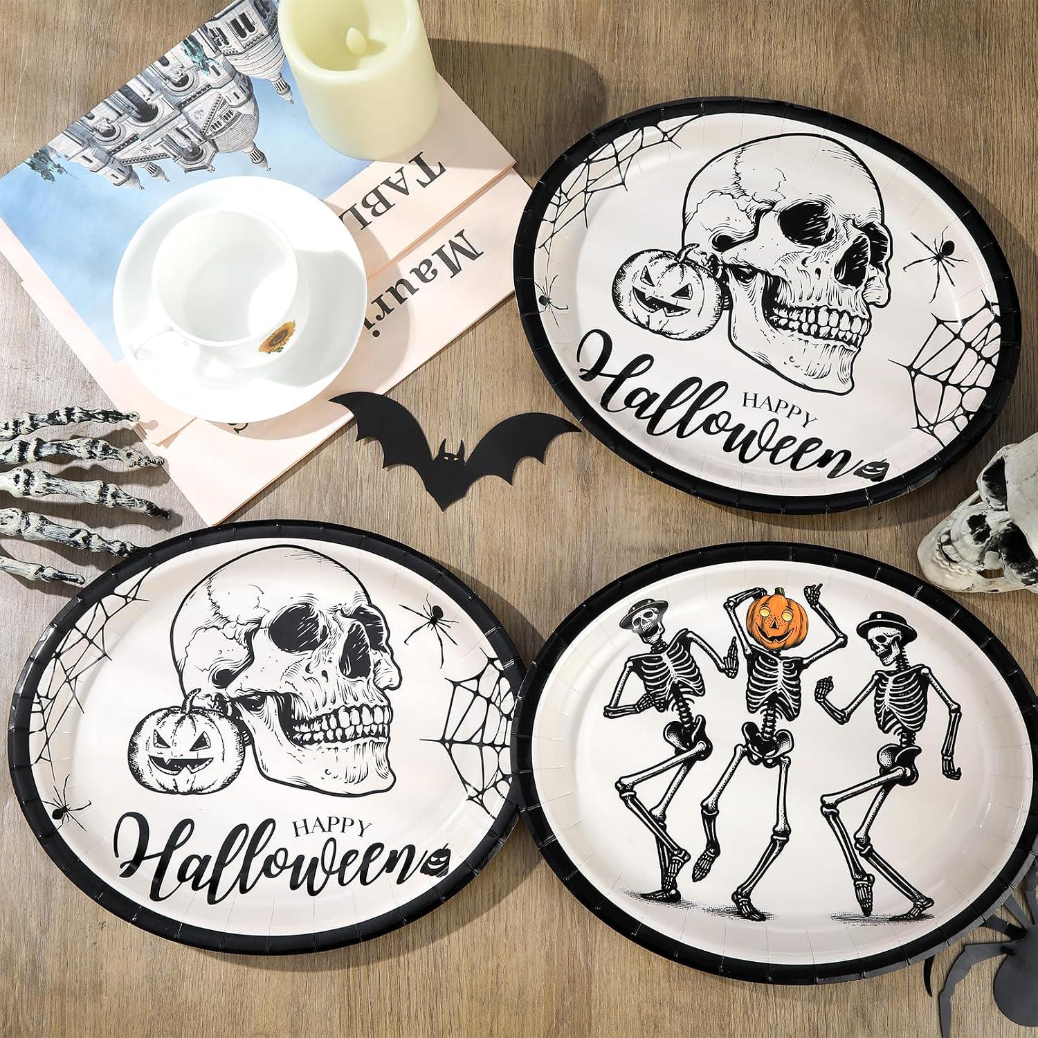 Gothic Skeleton Paper Plates, 12-Inch Disposable Party Plates (Set of 50)