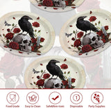 Oval Paper Plates, 50 Pack Gothic Skull Red Rose Black Crow Halloween Table Setting