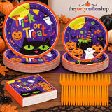 Disposable Halloween Tableware: 9-Inch Plates, 7-Inch Dessert Plates, Printed Napkins