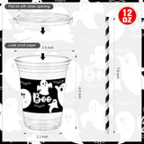 Spooky Drink Station Set: 50 Ghost Cups, Lids, Straws, Seals for Parties