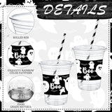 Spooky Drink Station Set: 50 Ghost Cups, Lids, Straws, Seals for Parties