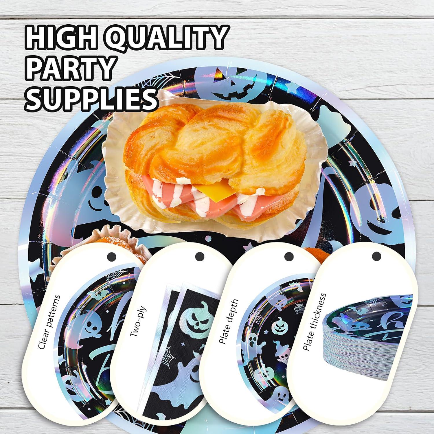 200-Piece Halloween Partyware Set: 9-Inch Hey Boo Plates, 7-Inch Ghost Dessert Plates, Napkins, Forks