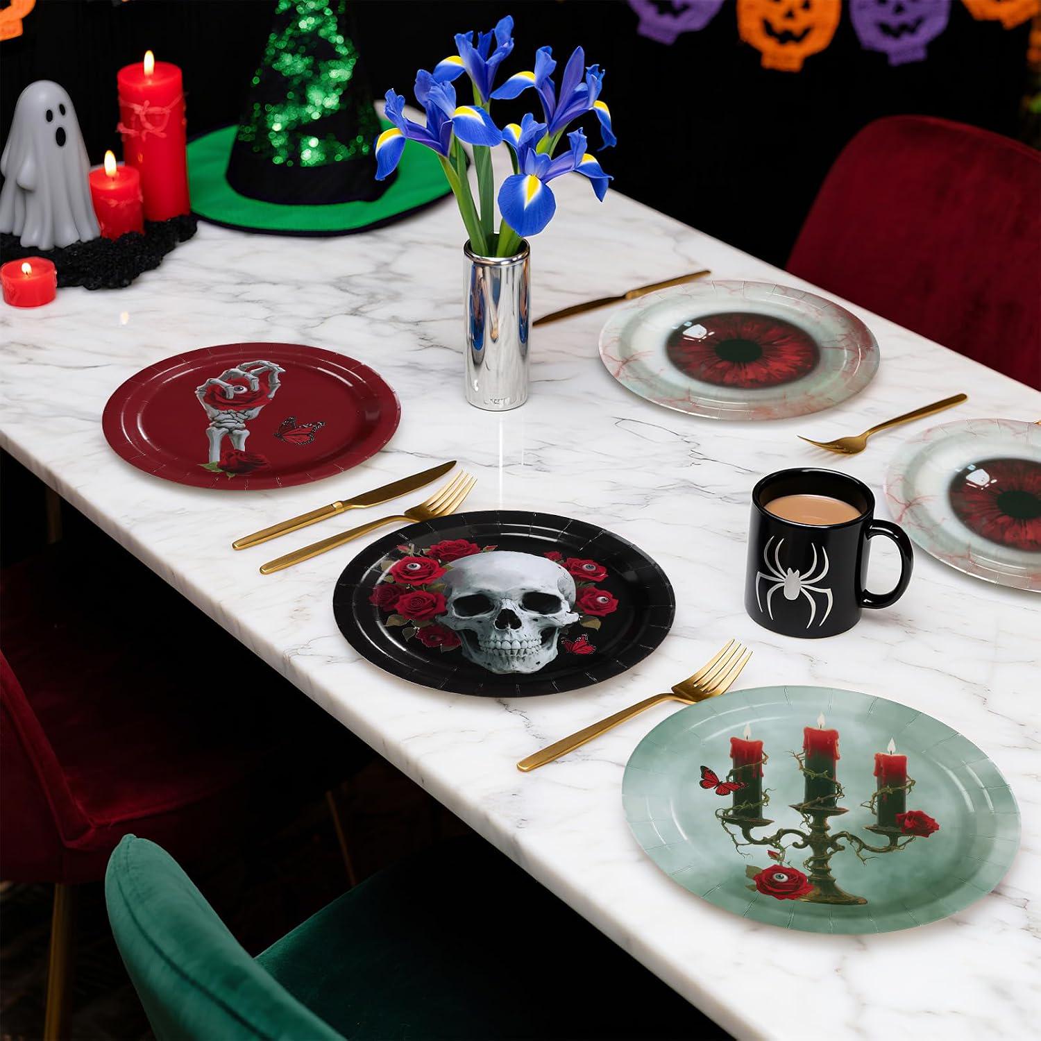 9-Inch Paper Plates, Set of 60 Halloween Table Setting with 4 Gothic Designs