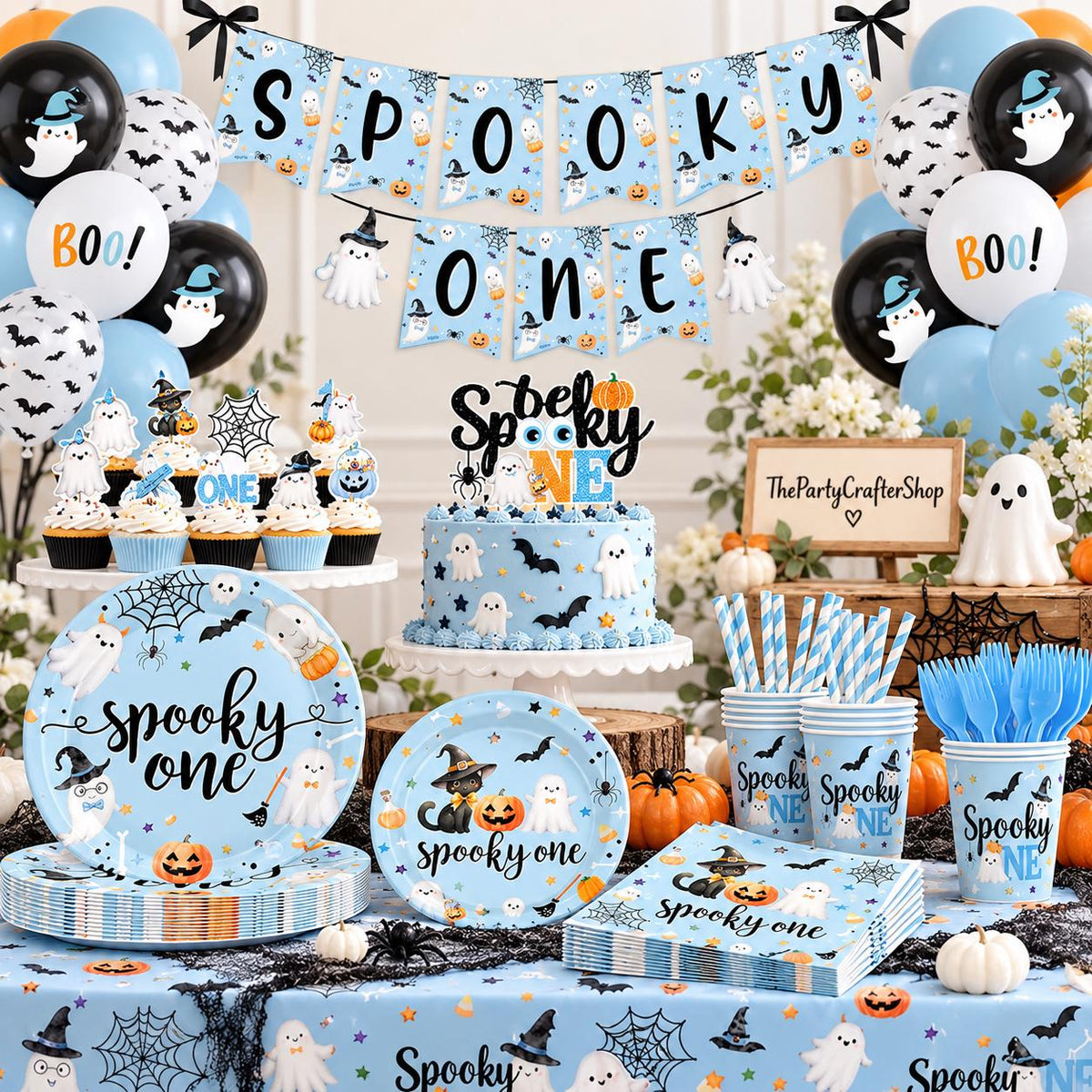 Spooky One First Birthday Party Set: 24 Guests Halloween Tableware & Decor
