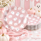 Pink Ghost Paper Plates, 100 Count Disposable 9-Inch Party Plates
