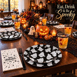 Halloween Partyware Set: 30 Large Dinner Plates, 7-Inch Dessert Plates, 10-Ounce Cups, Napkins, Forks