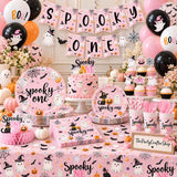 Spooky One First Birthday Party Set: 24 Guests, Pink Halloween Decorations