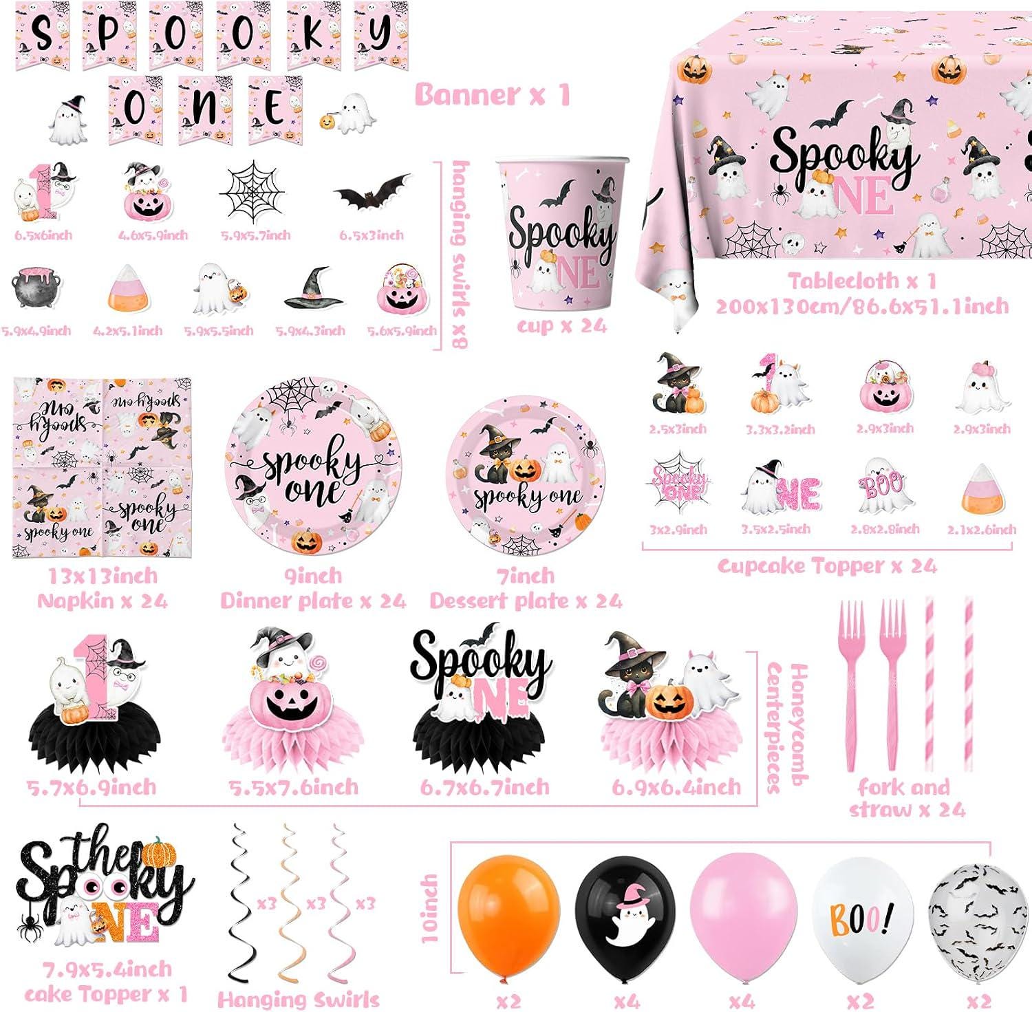 Spooky One First Birthday Party Set: 24 Guests, Pink Halloween Decorations
