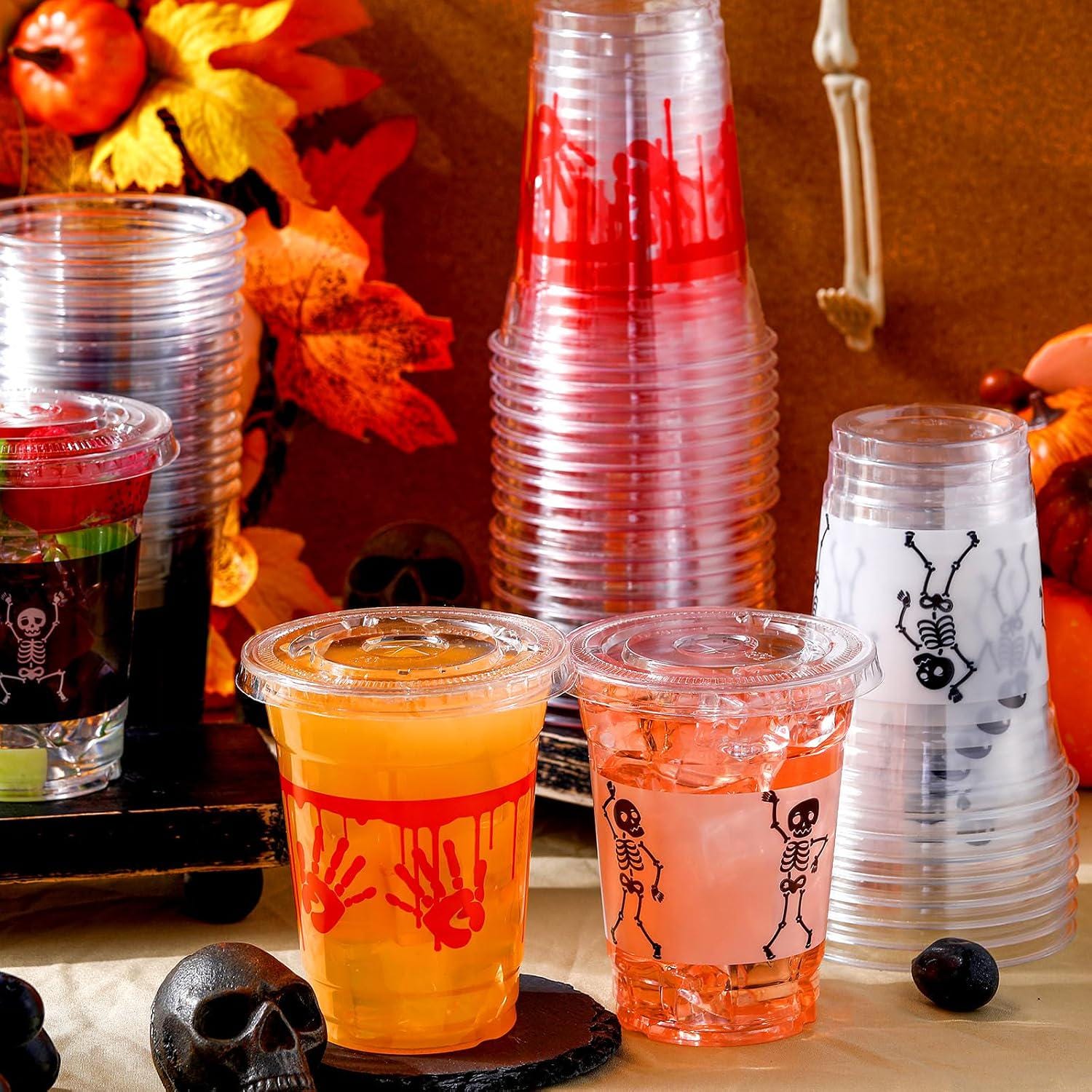 Spooky Party Cup, 60-Count Plastic Cup: 12-Ounce Halloween Cup with Skulls, Blood Splatters