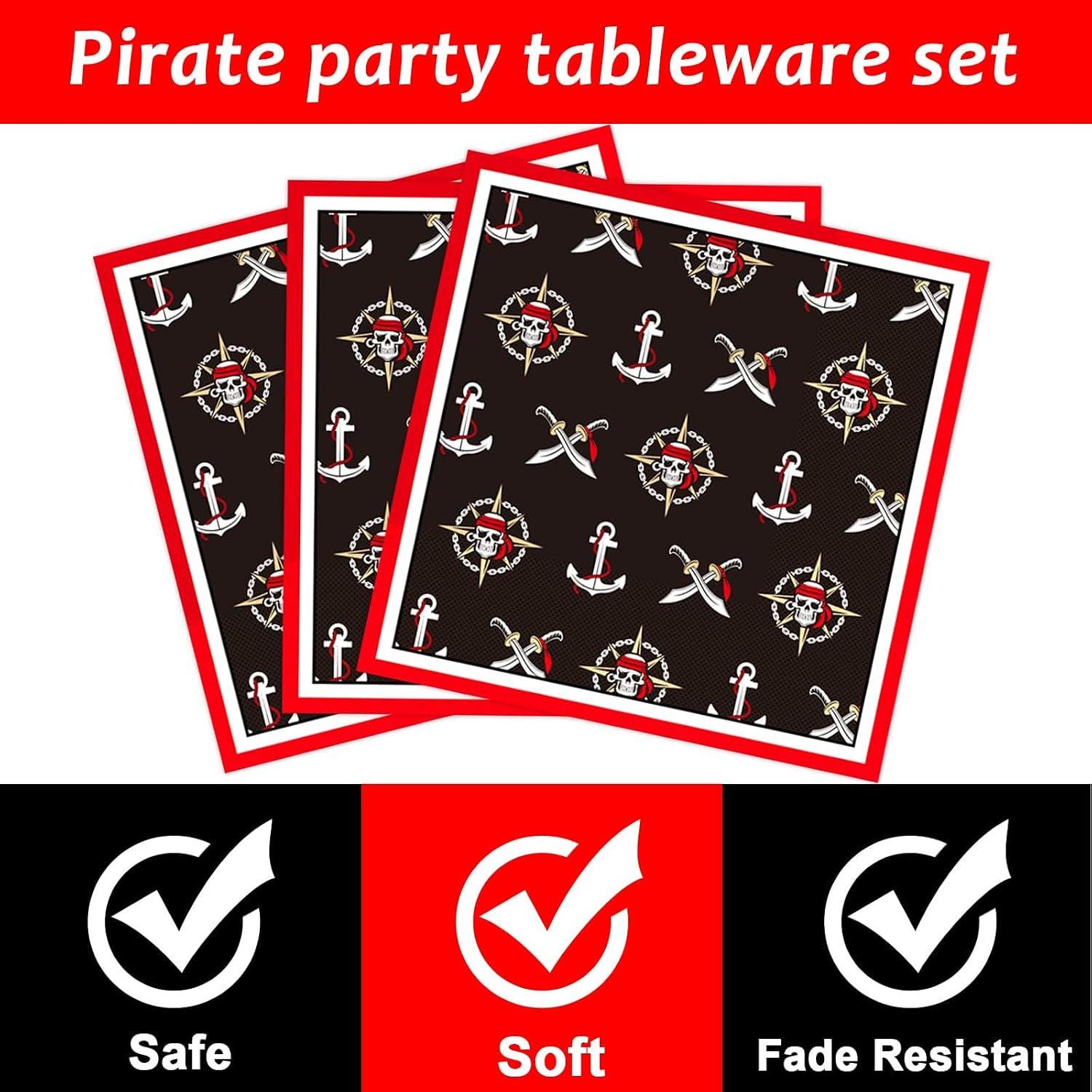 Pirate Party Tableware Set: 24 Plates, Napkins, Forks (Disposable)