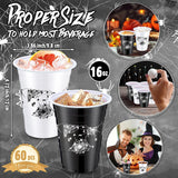 60 Halloween Cups, Black White Spider Gothic Plastic Drinkware (16oz)