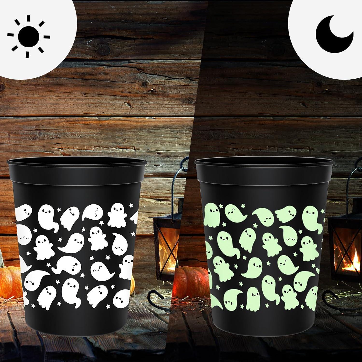 Halloween Ghost Cups: 30-Pack 16oz Stackable Disposable Cups for Cold Drinks