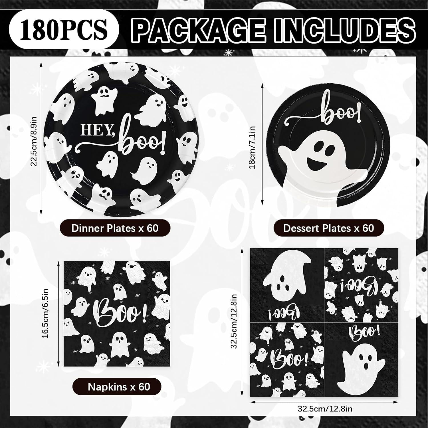 180-Piece Halloween Partyware Set: 9-Inch Plates, 7-Inch Dessert Plates, Napkins
