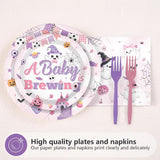 96-Piece Halloween Baby Shower Partyware Set, 9-Inch Plates, 7-Inch Dessert Plates, Napkins, Forks