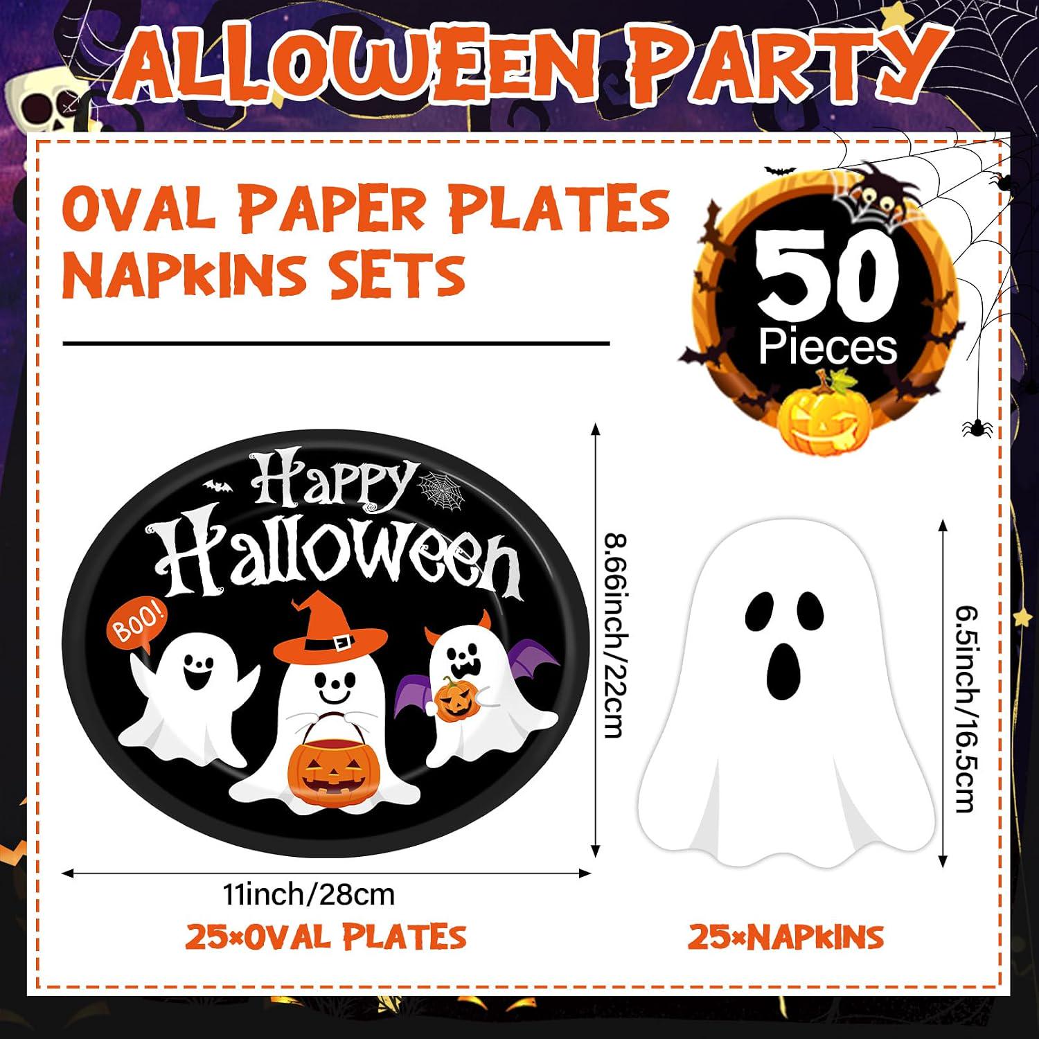 Black White Ghost Theme Party Supplies: Thick Paperboard Disposable Plates