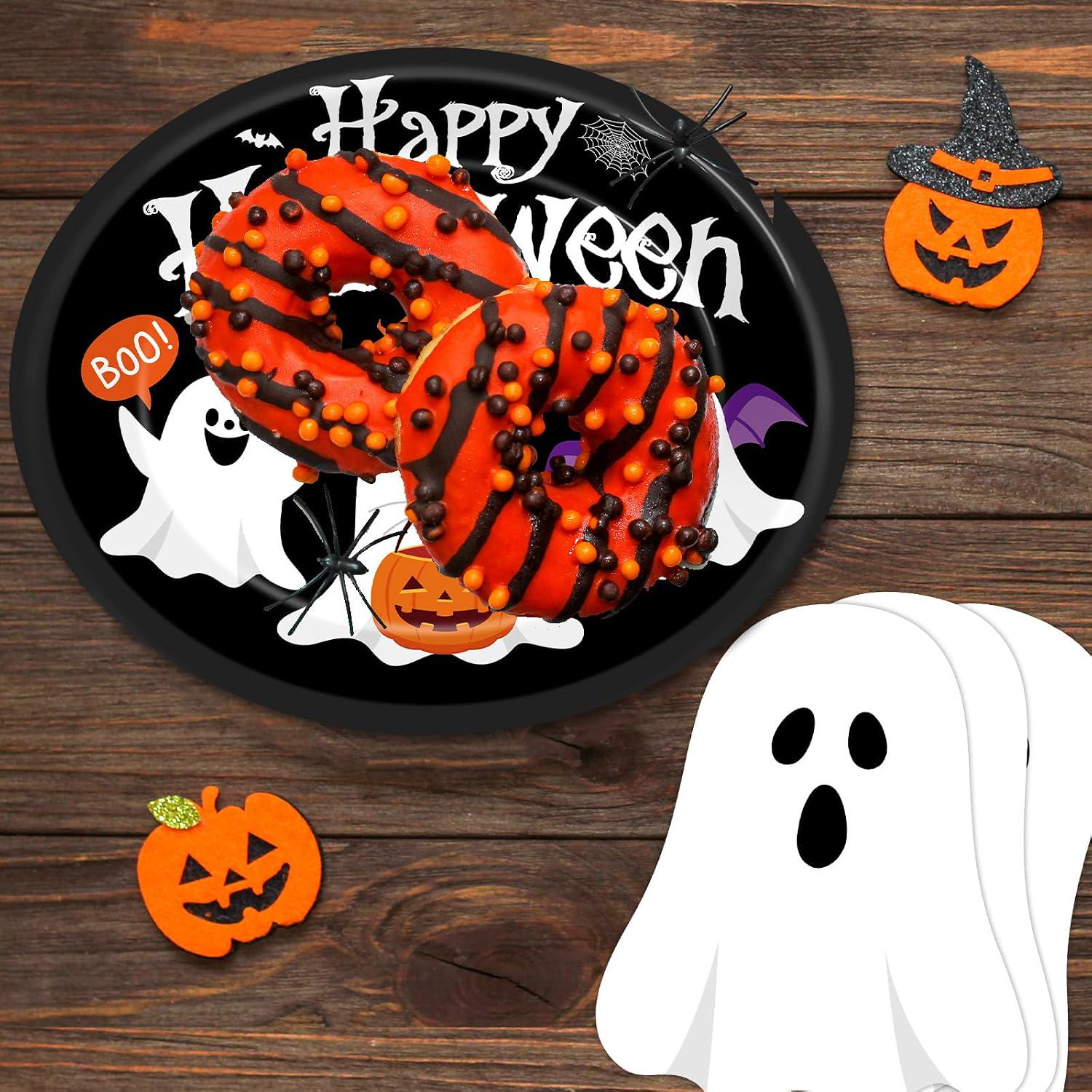 Black White Ghost Theme Party Supplies: Thick Paperboard Disposable Plates