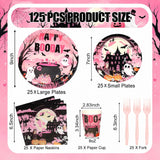 125 Piece Halloween Partyware Set, 9-Inch Plates, 7-Inch Dessert Plates, 8-Ounce Cups, Napkins, Forks