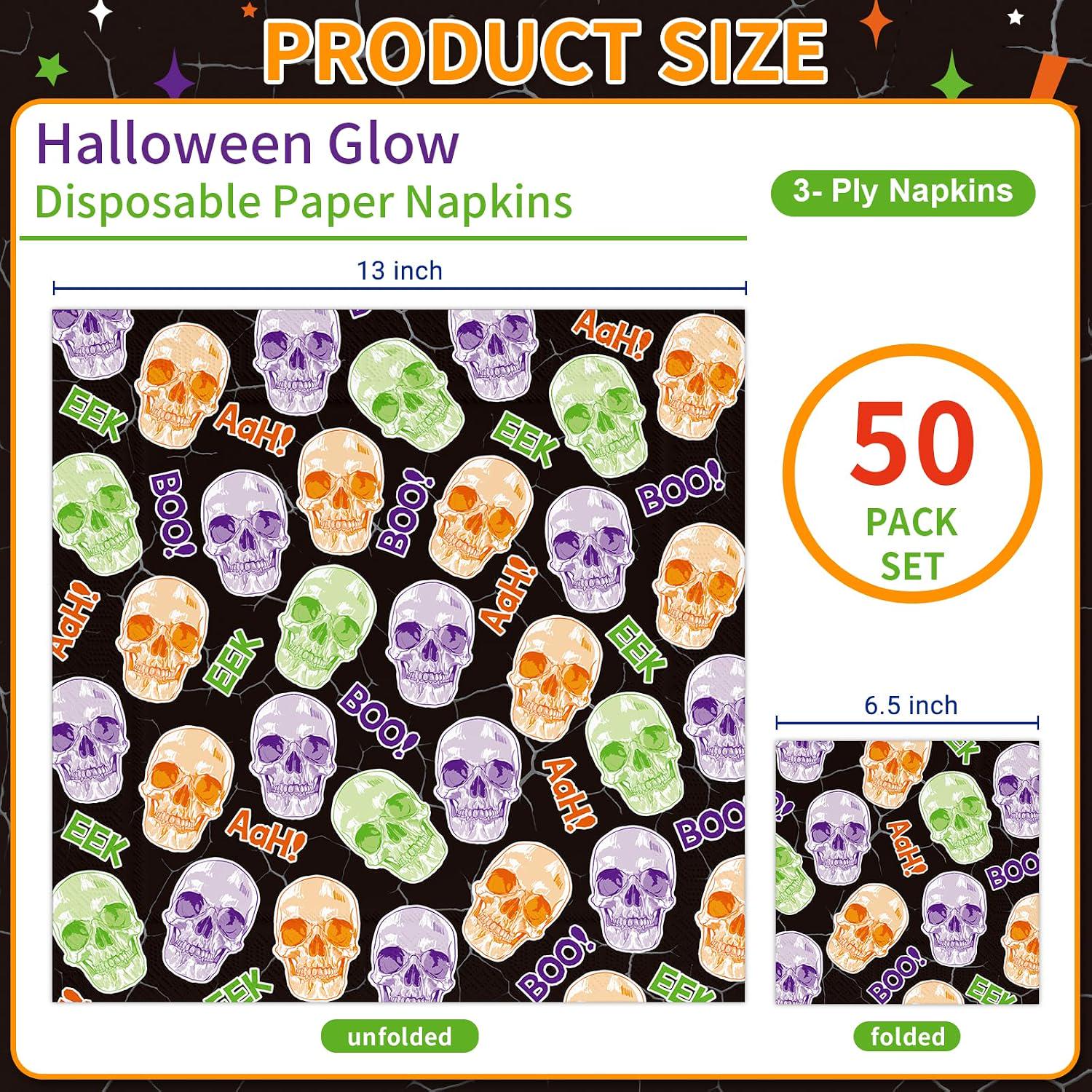 Halloween Napkins: Set of 50 Disposable Three-Ply Skull Party Table Decor