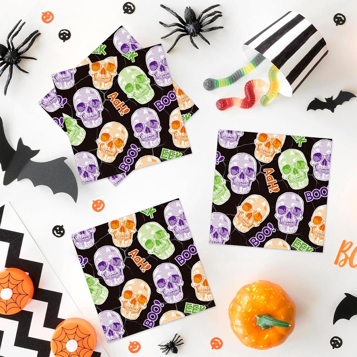 Halloween Napkins: Set of 50 Disposable Three-Ply Skull Party Table Decor
