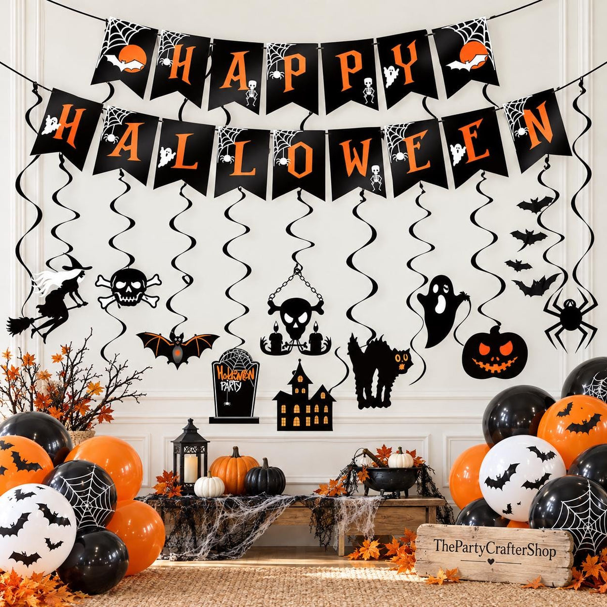Halloween Party Kit: 20 Swirls, 10 Cutouts for Halloween decor