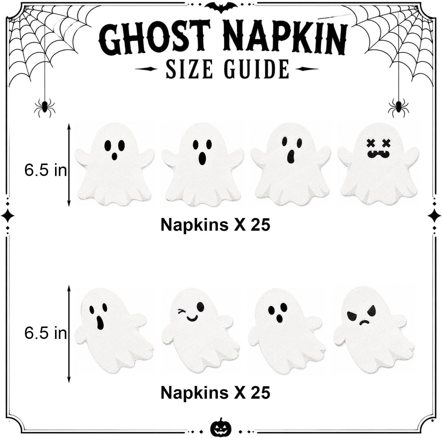 Halloween Napkins: Set of 50 Disposable Ghost Paper Servietts (6.5-Inch)