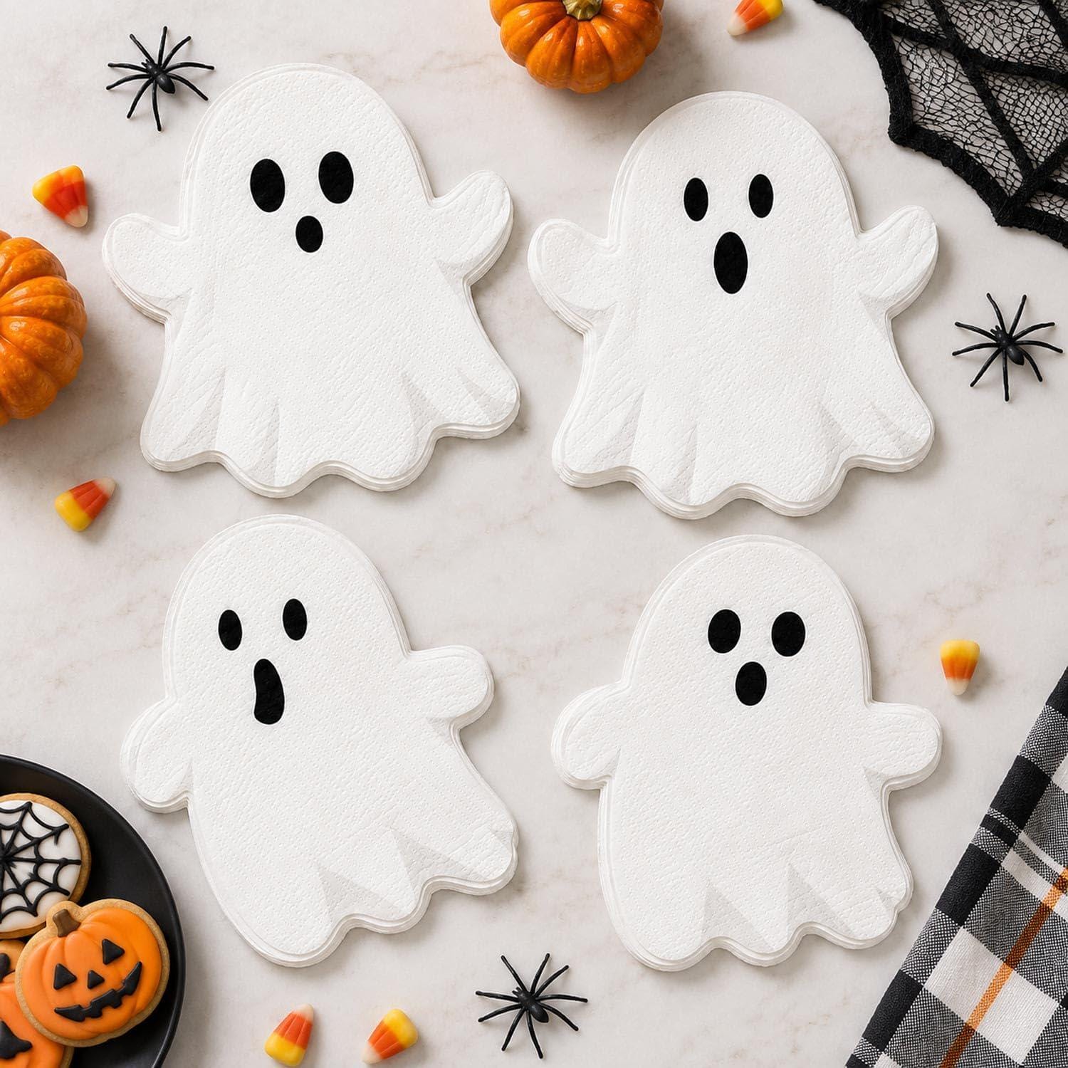 Halloween Napkins: Set of 50 Disposable Ghost Paper Servietts (6.5-Inch)