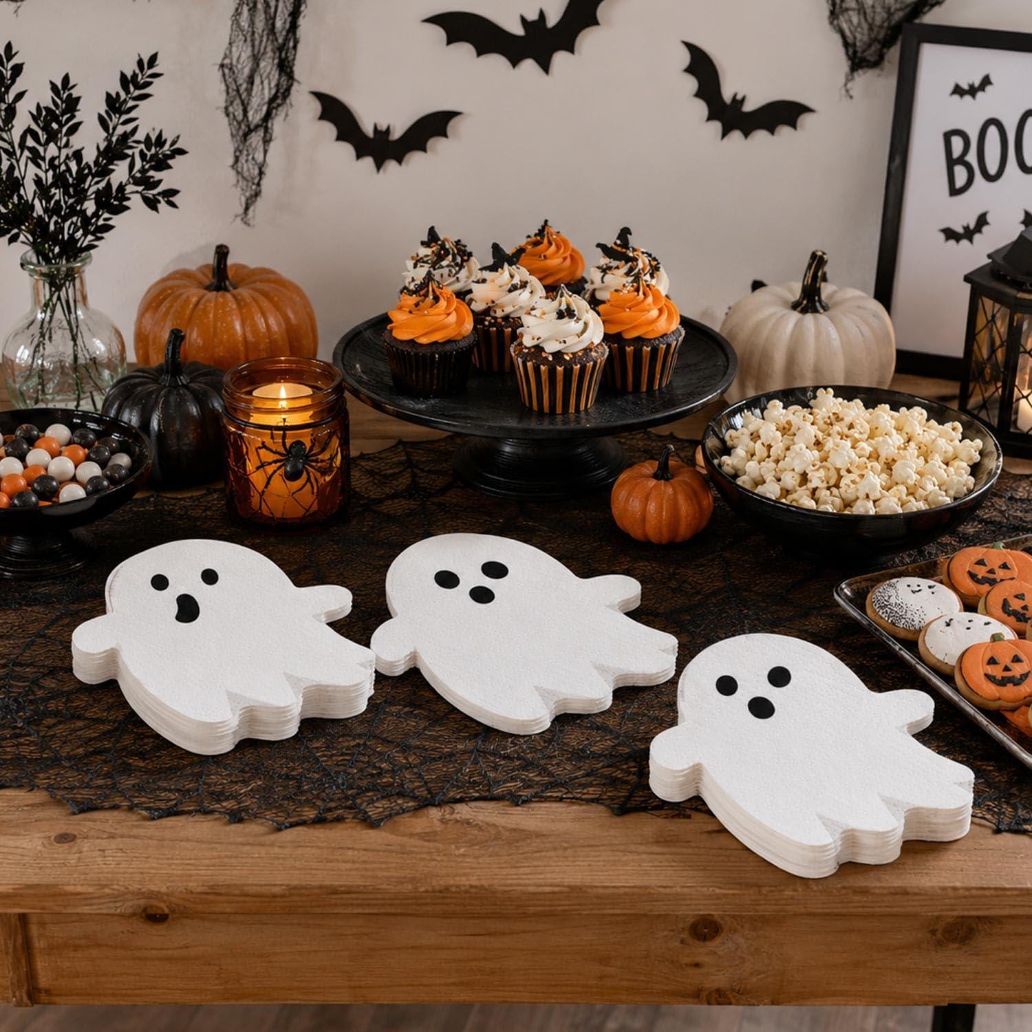 Halloween Napkins: Set of 50 Disposable Ghost Paper Servietts (6.5-Inch)