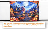 Halloween Full Moon Night Backdrop, Pumpkin Lantern Street Scene (7x5ft Polyester)
