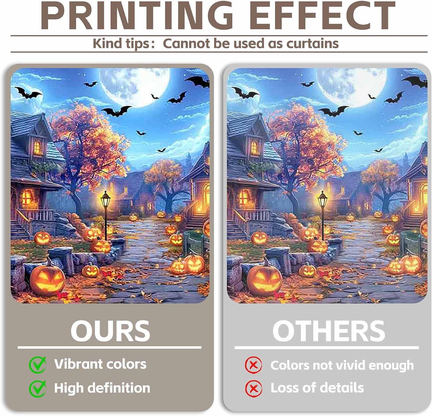 Halloween Full Moon Night Backdrop, Pumpkin Lantern Street Scene (7x5ft Polyester)