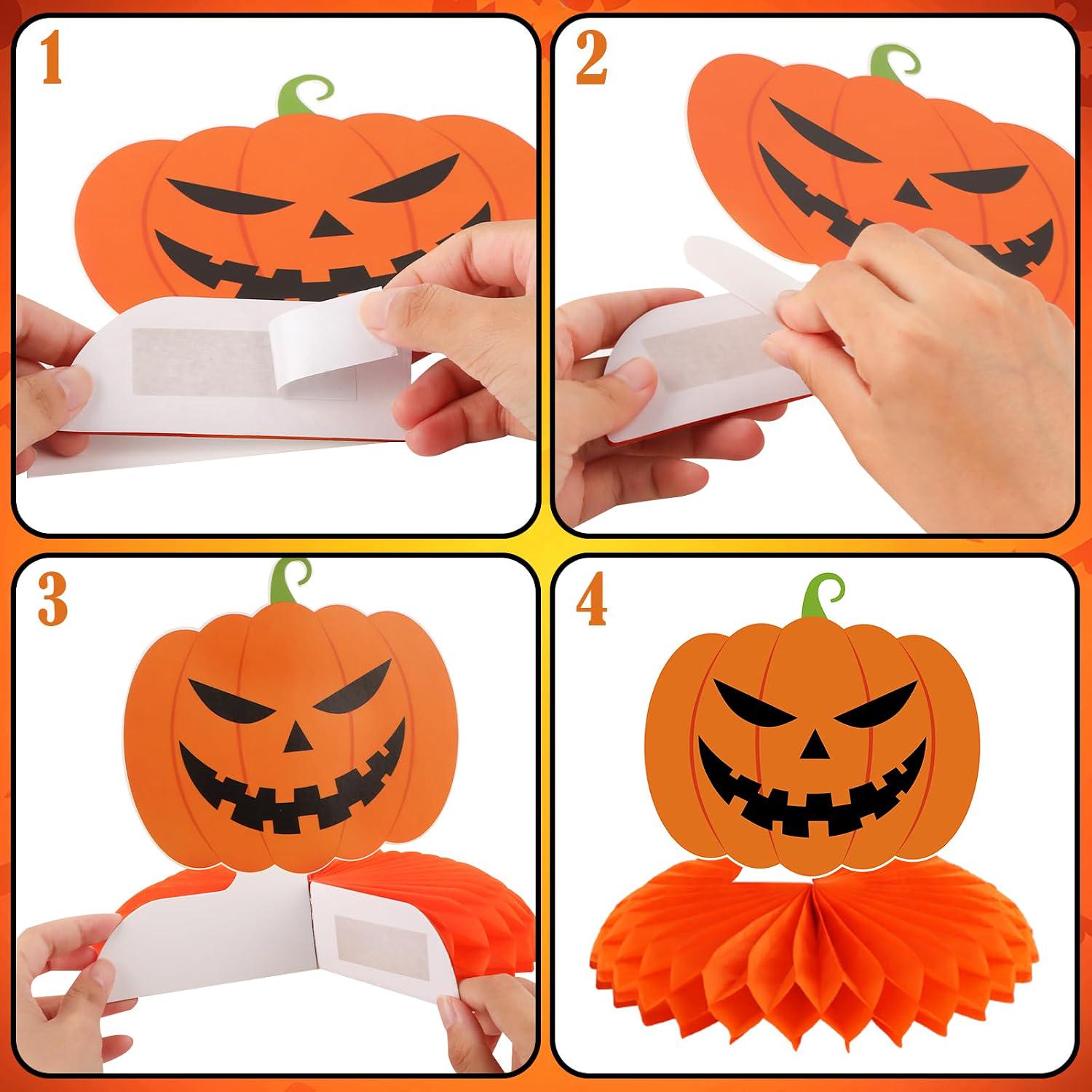 Halloween Honeycomb Centerpieces: Set of 12 Printed Cardstock with Black Purple Orange Balls