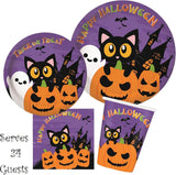 Halloween Party Set: 9-Inch Plates, 7-Inch Dessert Plates, 9-Ounce Cups, Napkins, Table Covers, Banner, Balloons, Photo Props