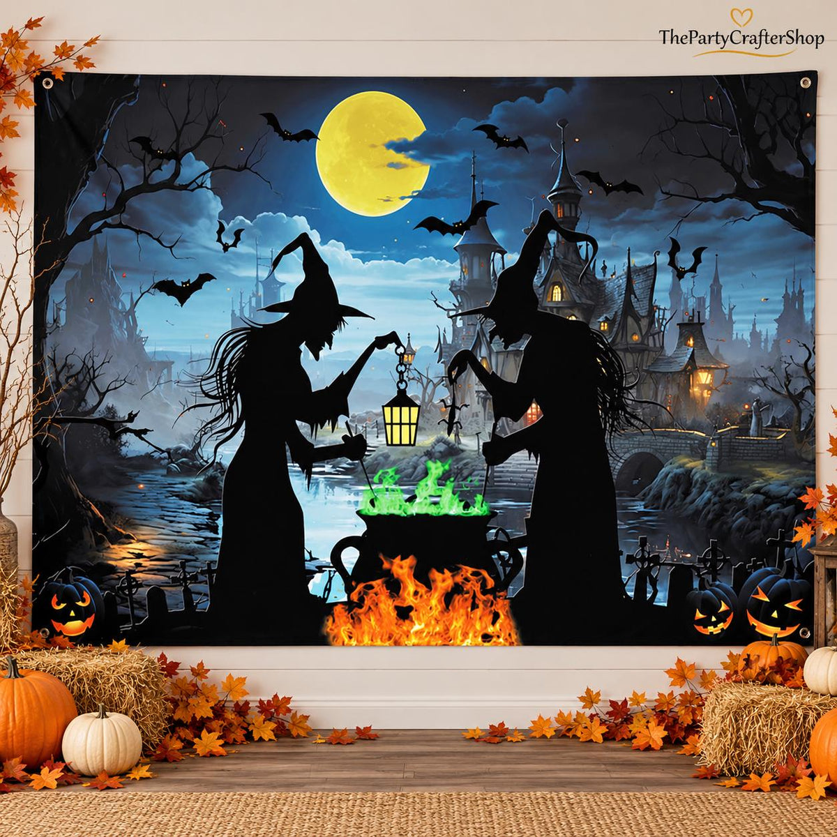 10x8ft Halloween Witch Backdrop, Spooky Cemetery Photography Background (Vinyl)