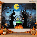 10x8ft Halloween Witch Backdrop, Spooky Cemetery Photography Background (Vinyl)