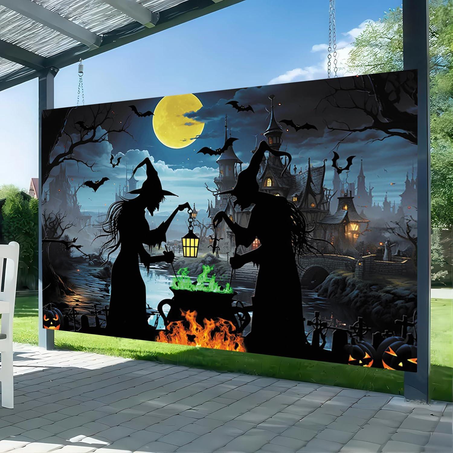 10x8ft Halloween Witch Backdrop, Spooky Cemetery Photography Background (Vinyl)